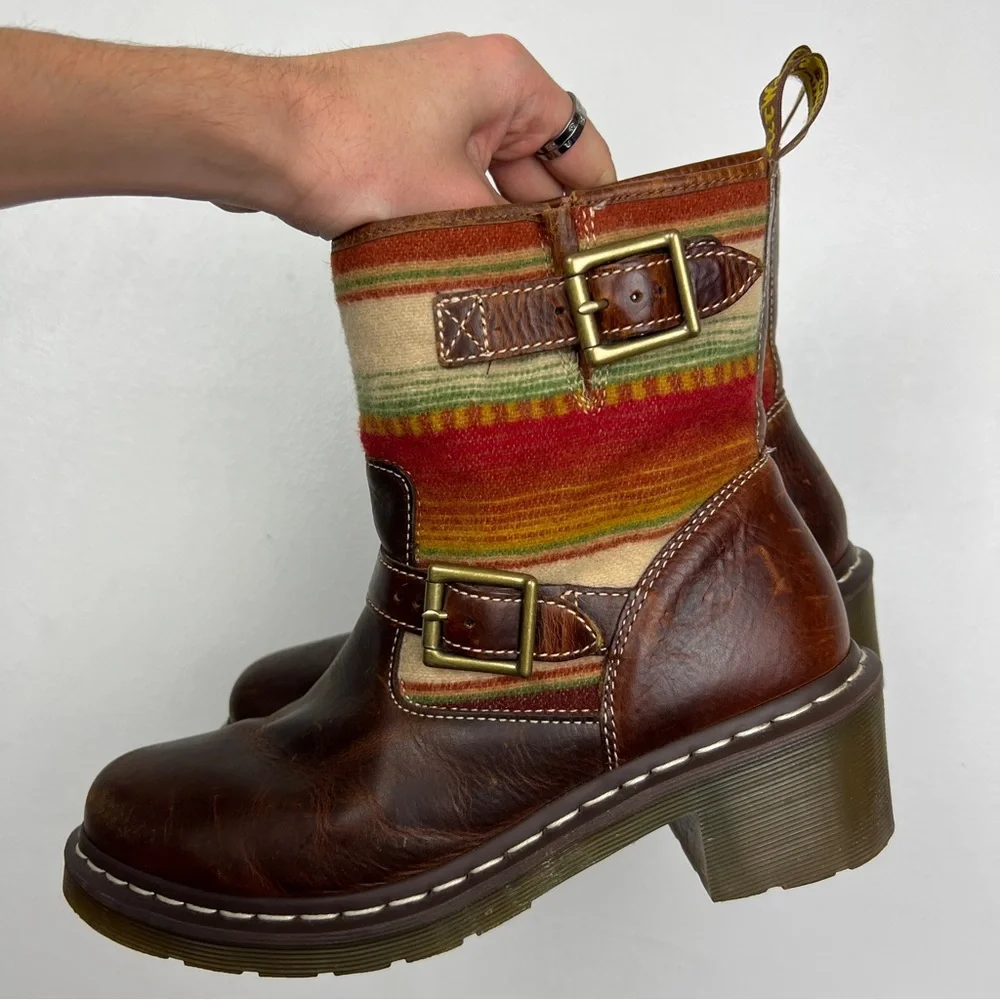 Dr Martens x Pendleton RARE Wool Tapestry Panel Leather Boots - Picture 6 of 9